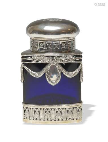 Hanau Coin Silver, Cobalt Glass Jar by F. Henzler