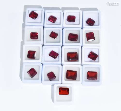 17 Loose Asscher and Emerald Cut Rubies