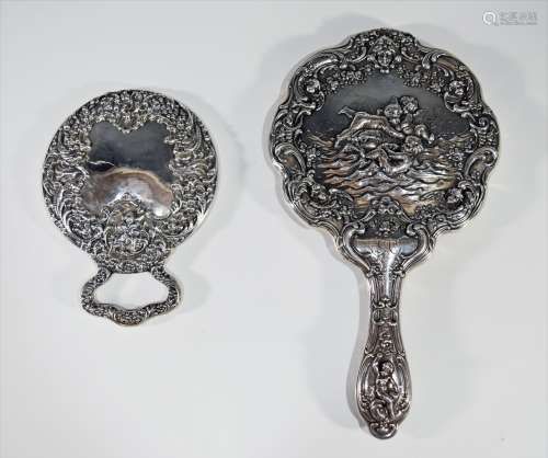 2 Sterling Mirrors with Putti, inc. Gorham