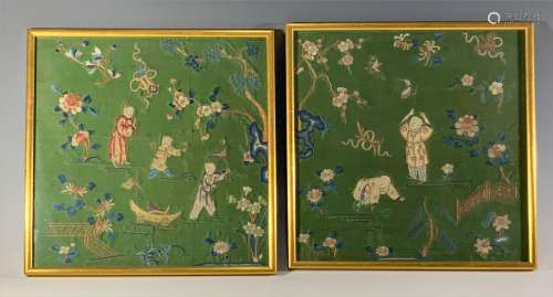 Pair of Framed Chinese Embroideries, Early 20th Century