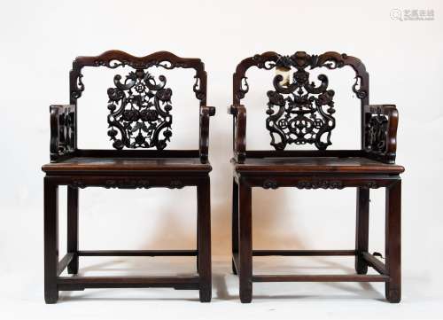 (2) Chinese Carved Chairs, Qing Dynasty