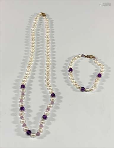 Pearl and Amethyst Necklace and Bracelet