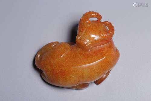 Qing Dynasty - Hetian Yellow Jade Cow Ornament