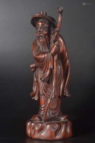 Qing Dynasty - Boxwood Elder Standing Figure