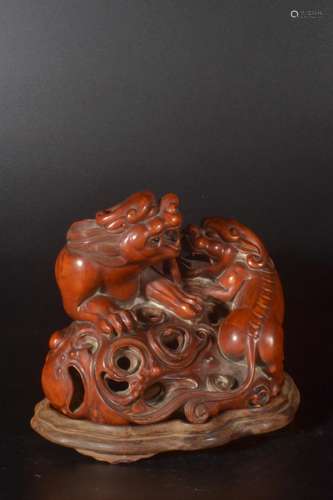 Qing Dynasty - Boxwood Pixiu Incense Burner