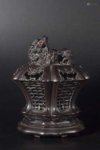 Qing Dynasty - Zitan Wood Pixiu Incense Burner