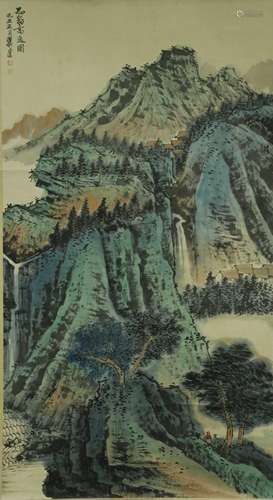 Xie Zhiliu Landscape Vertical Axis Painting