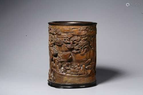 Qing Dynasty - Sandalwood Brush pot