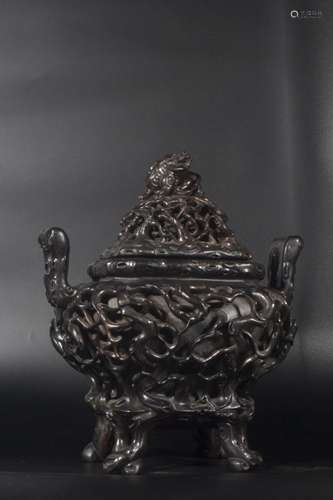 Qing Dynasty - Zitan Wood Reticulated Four Legs Incense