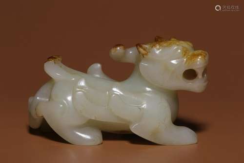 Qing Dynasty - Hetian White Jade with Russet Skin Pixiu