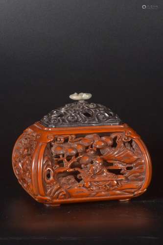 Qing Dynasty - Boxwood 'Character Story' Incense Burner