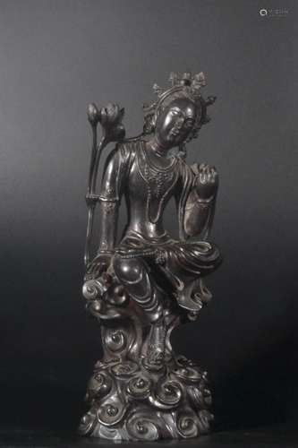 Qing Dynasty - Zitan Wood Avalokitesvara Sitting Figure