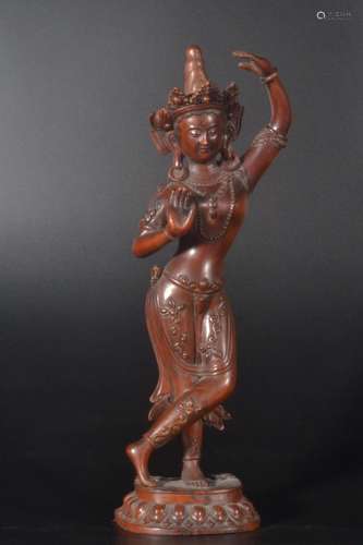 Qing Dynasty - Boxwood Avalokitesvara Standing Figure