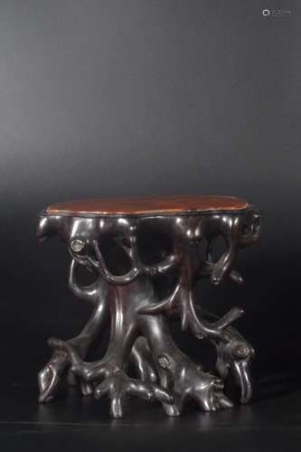 Qing Dynasty - Zitan Wood Cherry Wood Embedded