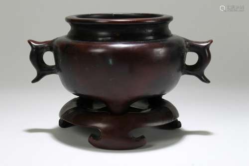 A Chinese Seated Duo-handled Censer