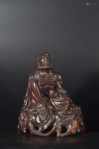 Qing Dynasty - Zitan Wood Dharma Sitting Figure