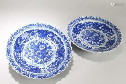 Pair of Chinese Detailed Blue and White Porcelain