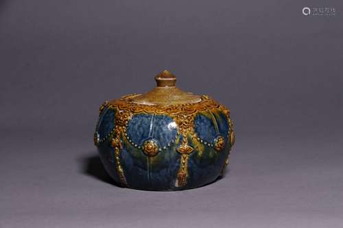 Gourd Shaped Lion Face Lidded Jar