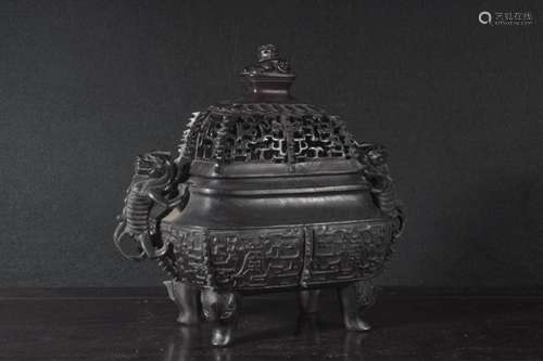 Qing Dynasty - Zitan Wood Four Legs Incense Burner