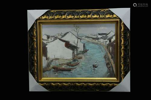 Wu Guanzhong Jiangnan Water Village Oil Painting