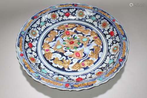 A Chinese Phoenix-fortune Blue and White Plated
