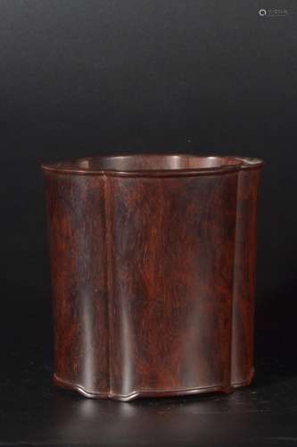 Qing Dynasty - Zitan Wood Lobed Brush pot