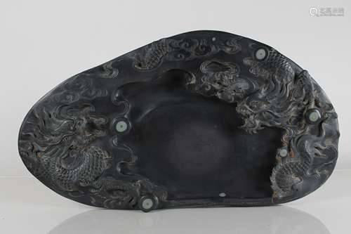 A Chinese Dragon-decorating Detailed Massive Inkstone