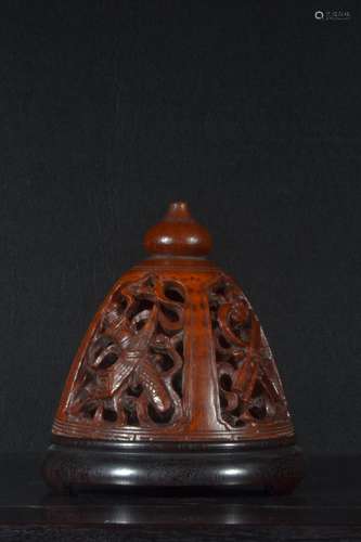 Qing Dynasty - Bamboo Incense Burner (Zitan Wood Stand