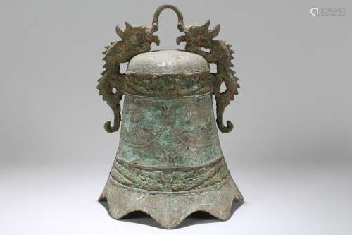 A Chinese Duo-handled Myth-beast Fortune Bronze Vessel