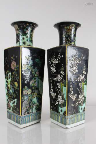 Pair of Chinese Square-based Black-coding Porcelain
