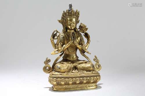 A Chinese Gilt Religious Fortune Buddha Statue