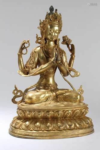 A Chinese Gilt Religious Fortune Buddha Statue