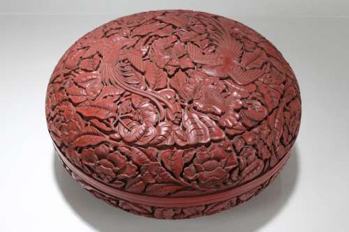 A Chinese Nature-sceen Lidded Lacquer Fortune Box