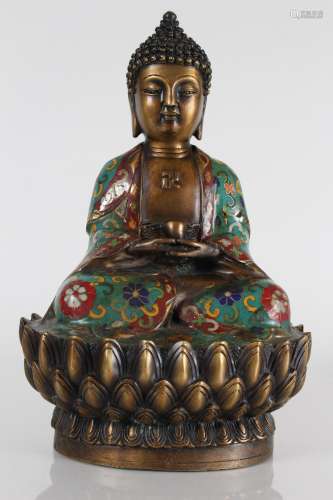 A Chinese Lotus-seated Cloisonne Religious Fortune