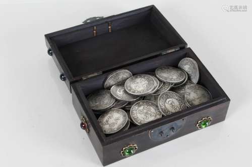A Chinese Coin-filled Fortune Plated Wooden Box