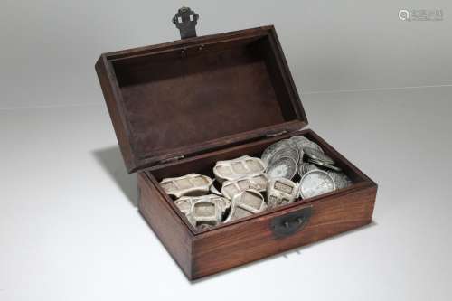A Chinese Coin-filled Fortune Wooden Box