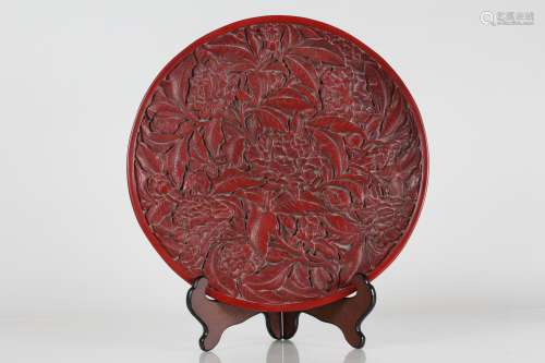A Chinese Nature-sceen Fortune Lacquer Circular Plate