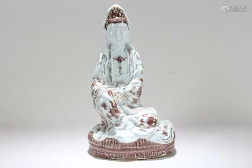 A Chinese Religious Fortune Porcelain Guanyin Statue