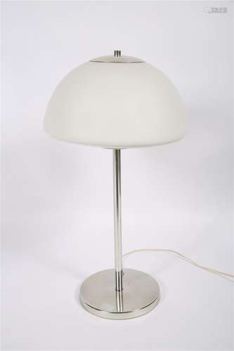 Chrome and White Glass Mushroom Lamp