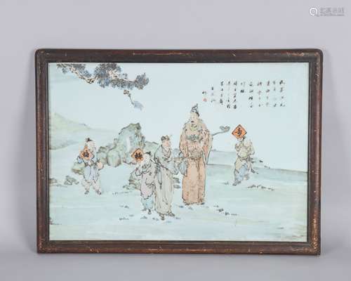 王凤池款浅绛彩福禄寿人物纹瓷板画