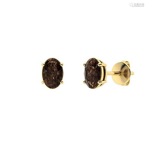 6.22 CTW Smoky Quartz Studs Earrings 18K Yellow Gold