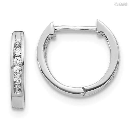 14k White Gold Polished Diamond Hinged Hoop Earrings -