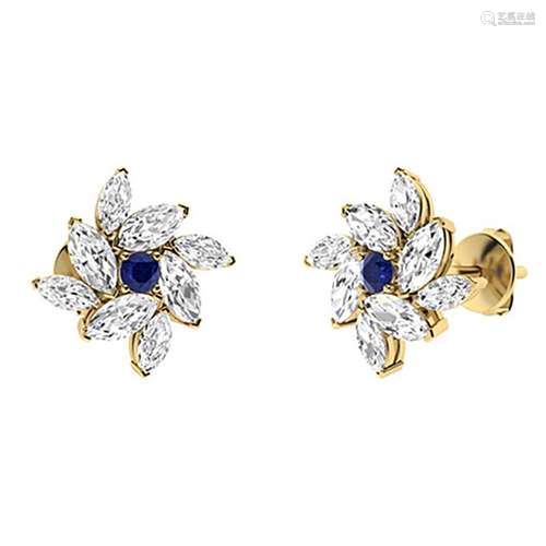 1.28 CTW Sapphire Halo Earrings 14K Yellow Gold