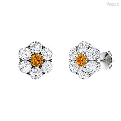 1.58 CTW Citrine Halo Earrings 18K White Gold