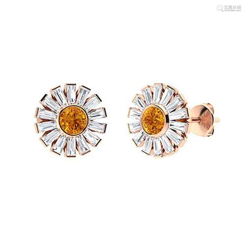 4.76 CTW Citrine Halo Earrings 14K Rose Gold