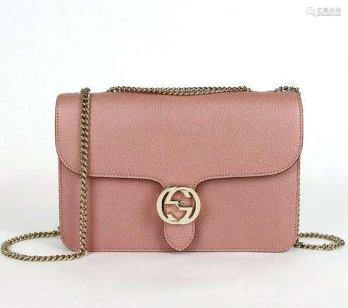 Gucci Soft Pink Leather Interlocking G Large Crossbody