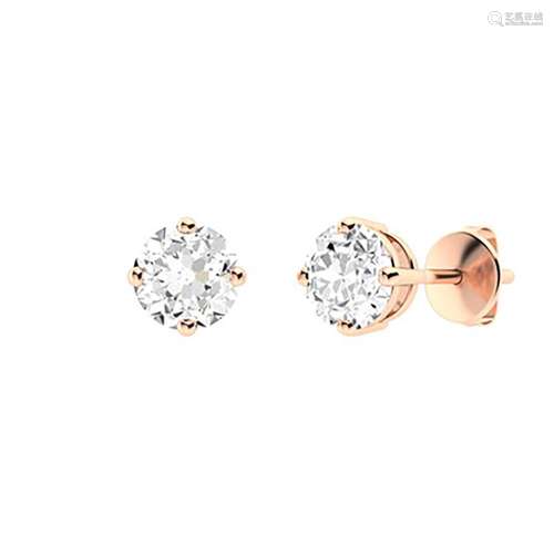 1.66 CTW Diamond Studs Earrings 18K Rose Gold