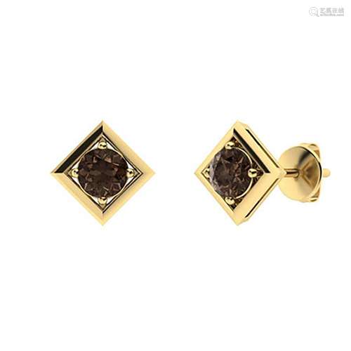 2.46 CTW Smoky Quartz Studs Earrings 18K Yellow Gold