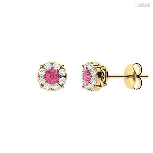 0.33 CTW Pink Tourmaline & Diamond Halo Earrings 18K