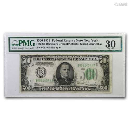 1934 (B-New York) $500 FRN VF-30 PMG (Fr#2201-B)